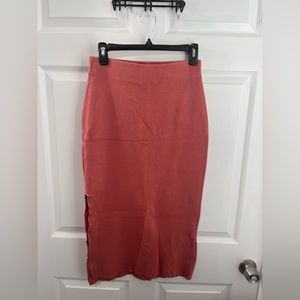 High Wasted Coral Fitted Skirt with Side Slit- matching top also posted